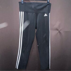 Adidas Black Leggings with Iconic Stripes. Cropped/Capri. Size S.